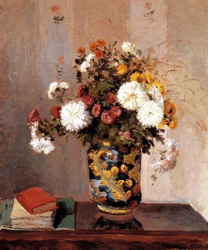 Camille Pissarro Chrysanthemums In A Chinese Vase